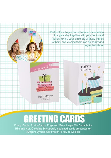 36 Paket Tebrik Kartı Çevre Dostu Benzersiz Doğum Günü Kartları Büyük Mutlu Yıllar Kartları Yetişkinler ve Çocuklar Için Set (Yurt Dışından) indirimleri