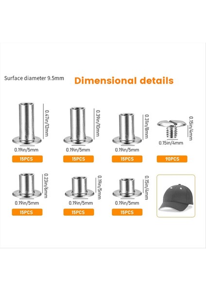 90SETS Chicago Vidalar Kiti, 6 Boyutlar Vidalı Perçinler Metal Metal Chicago Bağlayıcı Vidalar Dıy Onarım Deri El Sanat Kemeri Siyah Grey (Yurt Dışından) indirimleri