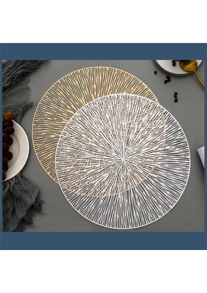 4pcs Yuvarlak Placemats Restaurant Hollow Pvc Dekorasyon Yemeği Mat Anti-Hot Yemek Tablo Hattı Mat Biftek Plaka Pad Gümüş (Yurt Dışından) modelleri