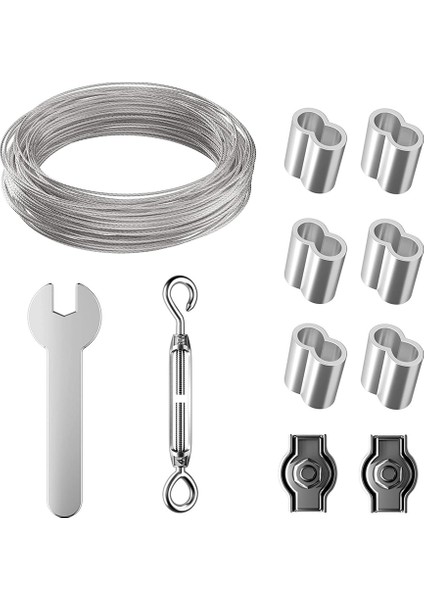 Tel Halat Tırmanma Yardımı Tel Halat 304 Paslanmaz Çelik Kablo, 2mm Turnikli M4 Kanca Gözü, Alüminyum Kılıf, Halat Klipsi (Yurt Dışından)