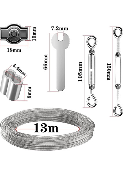 Tel Halat Tırmanma Yardımı Tel Halat 304 Paslanmaz Çelik Kablo, 2mm Turnikli M4 Kanca Gözü, Alüminyum Kılıf, Halat Klipsi (Yurt Dışından) modelleri