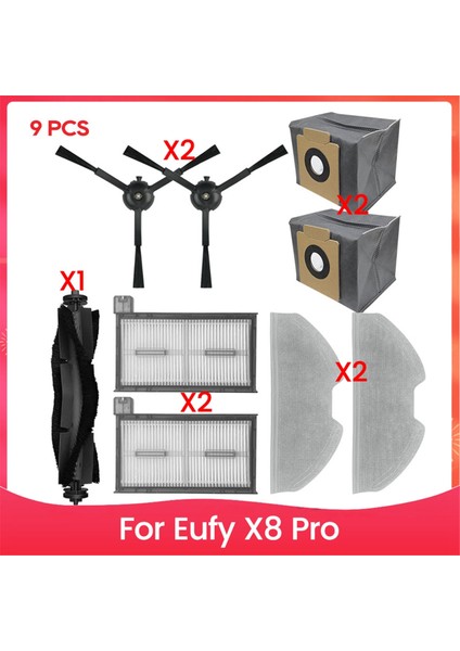 Eufy X8 Pro Robot Yan Fırça Filtreleri Paspas Bezleri Paspas Bezi Toz Torbası Elektrikli Süpürge Parçaları Yedek Aksesuarlar (Yurt Dışından)