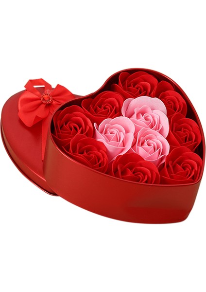 11PCS/KUTU Yapay Çiçekler Gül Sabunu Çiçek Kalp Şekli Diy Düğün Dekorasyonu Hediyelik Eşya Sevgililer Günü Hediyeler Flore-Kırmızı (Yurt Dışından)