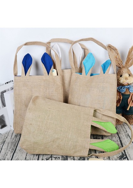 Paskalya Sepet Çantası - Bunny Tavşan Kulak Tasarımı - Bakkal Alışveriş Sepetleri Çocuk Partisi Hediye Çantaları Kahverengi Yeşil (Yurt Dışından)