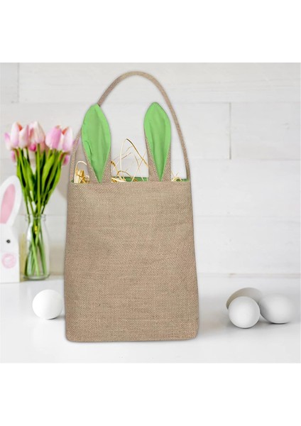 Paskalya Sepet Çantası - Bunny Tavşan Kulak Tasarımı - Bakkal Alışveriş Sepetleri Çocuk Partisi Hediye Çantaları Kahverengi Yeşil (Yurt Dışından) fırsatları