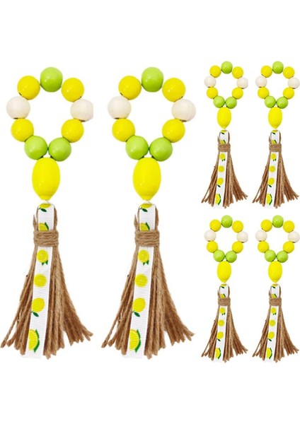 6pcs Limon Ahşap Boncuk Peçete Halkaları Boho Çiftlik Evi Peçete Tutucular El Yapımı Sarı Yeşil Boncuklar Peçete Tokaları (Yurt Dışından)
