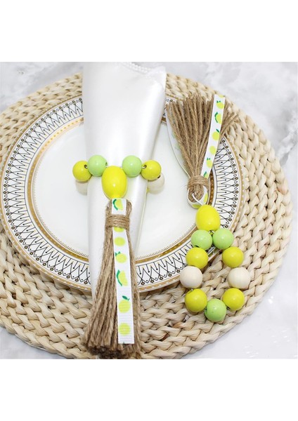 6pcs Limon Ahşap Boncuk Peçete Halkaları Boho Çiftlik Evi Peçete Tutucular El Yapımı Sarı Yeşil Boncuklar Peçete Tokaları (Yurt Dışından) fırsatları