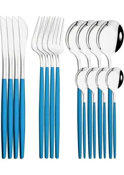 16 Parça Mavi Gümüş Yemek Takımı Paslanmaz Çelik Çatal Bıçak Takımı (Yurt Dışından)