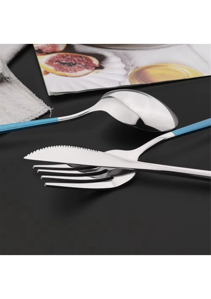 16 Parça Mavi Gümüş Yemek Takımı Paslanmaz Çelik Çatal Bıçak Takımı (Yurt Dışından) fiyatları