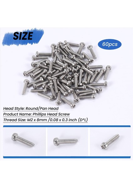 M2 x 8mm 304 Paslanmaz Çelik Phillips Pan Kafa Vidaları Cıvata 60 Pcs (Yurt Dışından) fırsatları