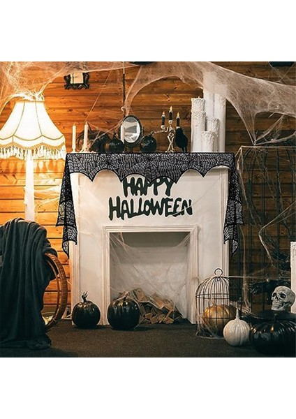 Cadılar Bayramı Şömine Mantlı Eşarp, Spiderweb Mantel Siyah Dantel Şömine Kapak Festival Partisi Gotik Kapalı Dekor (Yurt Dışından) modelleri