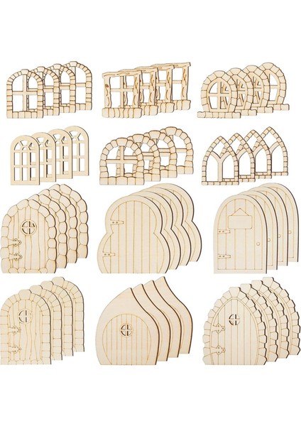 48 Pcs Peri Kapısı Ahşap Bahçe Kapıları Craft Mini Pencere Peri Evi Kiti Bitmemiş Minyatür Kapı Boyasız Peri Pencere (Yurt Dışından)