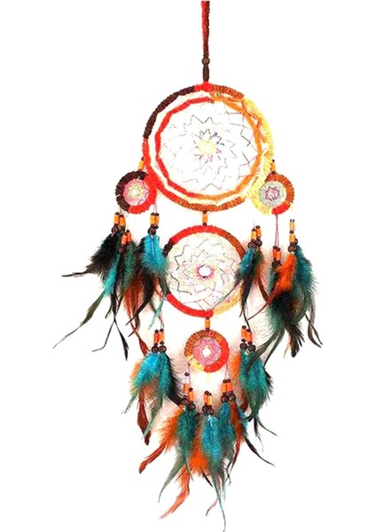 El Dokuması Beş Yüzük Renkli Tüy Rüya Yakalayıcı Ağı, Duvar Dekorasyonu, El Yapımı Rüya Yakalayıcı Ağı ve Çan Sesi (Yurt Dışından)