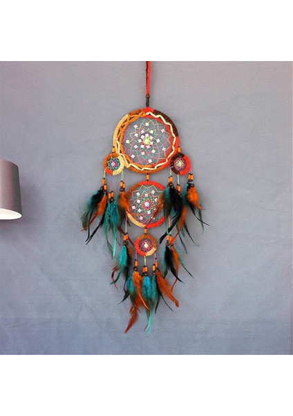 El Dokuması Beş Yüzük Renkli Tüy Rüya Yakalayıcı Ağı, Duvar Dekorasyonu, El Yapımı Rüya Yakalayıcı Ağı ve Çan Sesi (Yurt Dışından) fırsatları