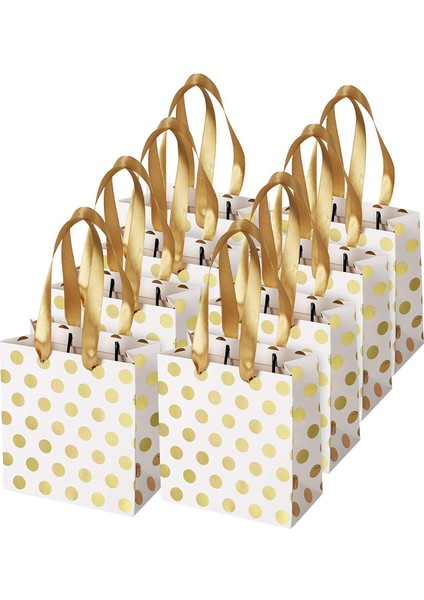 Şerit Kulplu Küçük Hediye Çantaları Altın Mini Hediye Çantası, Doğum Günü Düğünleri Için Noel Tatilleri Mezuniyet Bebek Duşları (Metalik Noktalar 8 Paket) (Yurt Dışından)