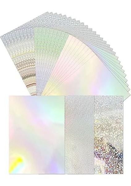 30 Paket Metalik Holografik Kart Stoğu Parlak Floresan A4 Kalın Kart Stock Ayna Kağıdı Kart Yapma Scrapbooking (Yurt Dışından)