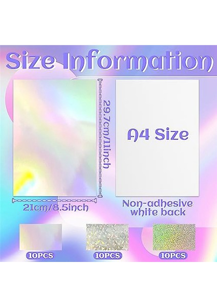 30 Paket Metalik Holografik Kart Stoğu Parlak Floresan A4 Kalın Kart Stock Ayna Kağıdı Kart Yapma Scrapbooking (Yurt Dışından) modelleri