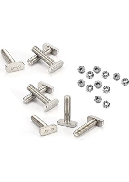 12PCS T Yuva Cıvatası Değiştirme, M10 x 25 Vidalar, A2-70 Raylı Raylı Vidalar 12 Flanş Somunlu Parça Somunları (Yurt Dışından)