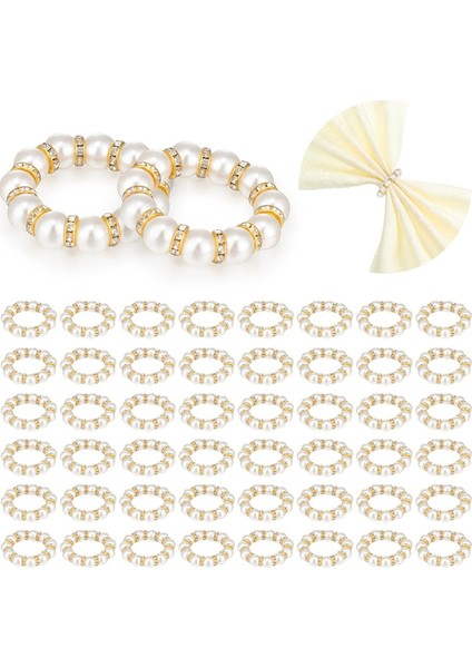 50 Adet Peçete Halkaları Taklidi Inci Boncuklu Peçete Halkaları Elastik Rhinestone Serviette Halkaları Masa Partisi Süslemeleri (Yurt Dışından)