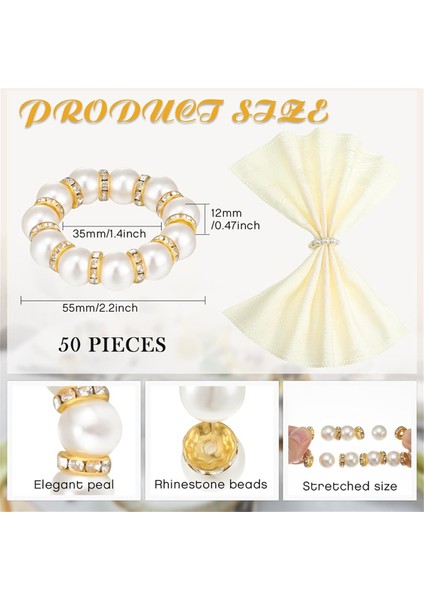 50 Adet Peçete Halkaları Taklidi Inci Boncuklu Peçete Halkaları Elastik Rhinestone Serviette Halkaları Masa Partisi Süslemeleri (Yurt Dışından) fiyatları