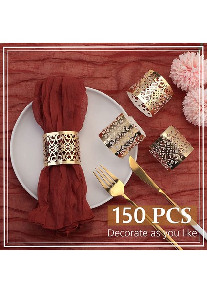 150 Pcs Peçete Yüzükleri Kesim Peçete Tutucusu Havlu Yemek Masası Ayarları Için Teslim Edilebilir Peçete Bantları Dekor Düğün Partisi Altın (Yurt Dışından) fiyatları