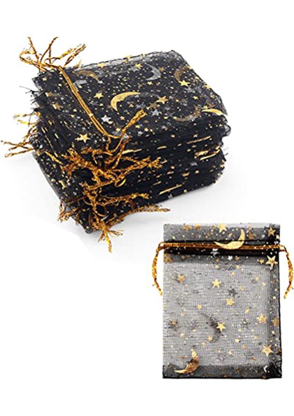 100 Adet Ay Yıldız Organze Takı Şeker Torbaları, 2.7x3.5 Inç Şeffaf Organze Lehine Çantalar Hediye Torbası Renkle: Siyah (Yurt Dışından)