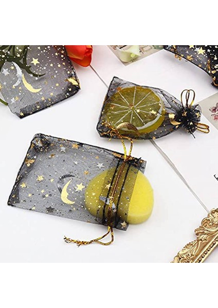 100 Adet Ay Yıldız Organze Takı Şeker Torbaları, 2.7x3.5 Inç Şeffaf Organze Lehine Çantalar Hediye Torbası Renkle: Siyah (Yurt Dışından) fiyatları