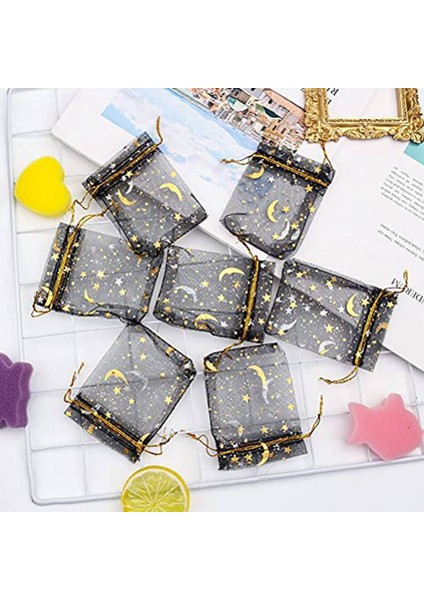 100 Adet Ay Yıldız Organze Takı Şeker Torbaları, 2.7x3.5 Inç Şeffaf Organze Lehine Çantalar Hediye Torbası Renkle: Siyah (Yurt Dışından) modelleri