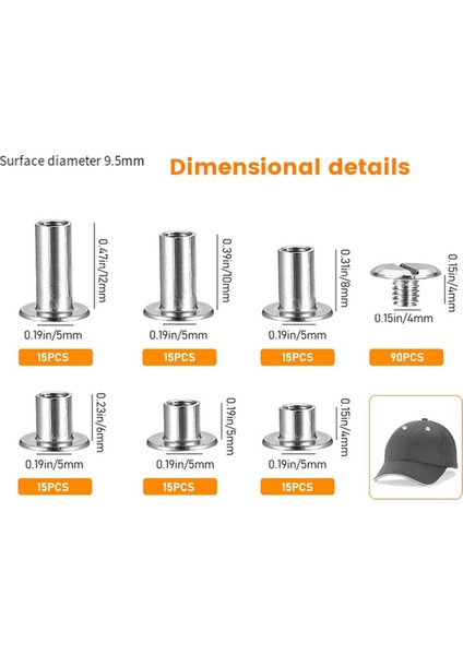 90SETS Chicago Vidalar Kiti, 6 Boyutlar Vidalı Perçinler Metal Metal Chicago Bağlayıcı Vidalar Dıy Onarım Deri El Sanat Kemeri Siyah Grey (Yurt Dışından) indirimleri