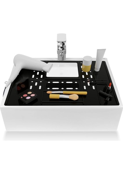 Banyo Lavabo Kapağı Sayaç Uzay Silikon Banyo Lavabo Makyaj Organizatör Mat Dayanıklı Makyaj Organizatör Pad Siyah (Yurt Dışından) modelleri