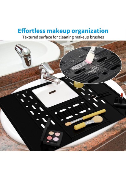 Banyo Lavabo Kapağı Sayaç Uzay Silikon Banyo Lavabo Makyaj Organizatör Mat Dayanıklı Makyaj Organizatör Pad Siyah (Yurt Dışından) indirimleri