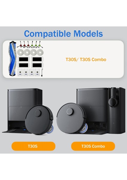 Ecovacs Deebot T30S/T30S Combo Robot Vakum Için Yedek Parçalar - Ana Fırça, Yan Fırça, Filtre, Paspas, Toz Torbası (Yurt Dışından) modelleri