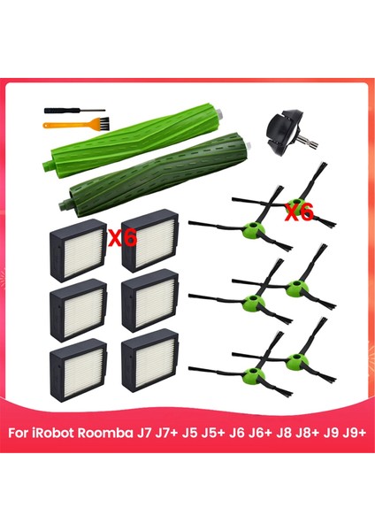 Irobot Roomba Için J7 J7 J7+ J5 J5+ J6 J6+ J8 J8+ J9 J9+ Vakum Temizleyici Aksesuarları Kit Kauçuk Yan Fırçalar Hepa Filtreleri (Yurt Dışından)