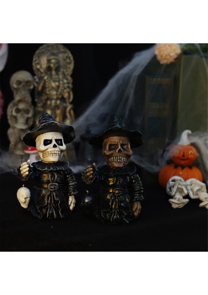 Sihirbaz Şapkası Dekorasyon Iskeleti Figürler Serin Heykel Kafatası Cadılar Bayramı Kafatası Ev Dekor Için Korkunç Süslemeler (Yurt Dışından) modelleri