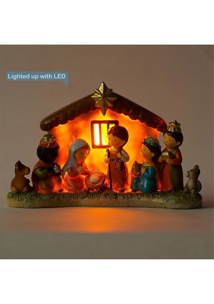 Mini Doğuş Seti, LED Işıklı Iç Mekan Doğuş Sahnesi 1 Yama Yapma Creche ve 8 Figür Heykeli Içerir (Yurt Dışından) modelleri