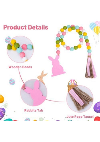 Paskalya Ahşap Boncuk Çelenk, Pembe Tavşan Bahar Ahşap Boncuklar Tassel, Ahşap Boncuklu Paskalya Boho Dekor (Yurt Dışından) modelleri
