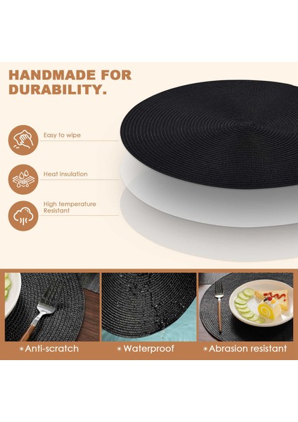 Yuvarlak Örgülü Placemats Set 6 Masa Paspasları Için Yemek Masaları Dokuma Batılabilir Slip Olmayan Yer Paspasları 15 Inç Cadılar Bayramı Siyah (Yurt Dışından) indirimleri
