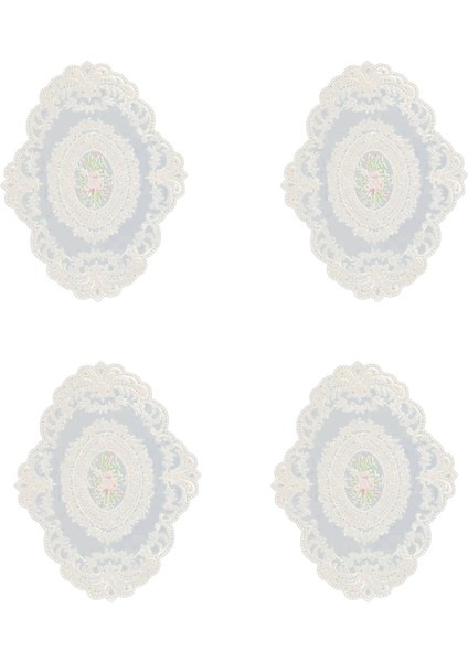 4 Paket Retro Dantel Placemats, Fransız Tığ Işi Doları, El Yapımı Işlemeli Masa Paspasları, 12X16-BEJ Paspas Kupası Matları (Yurt Dışından)