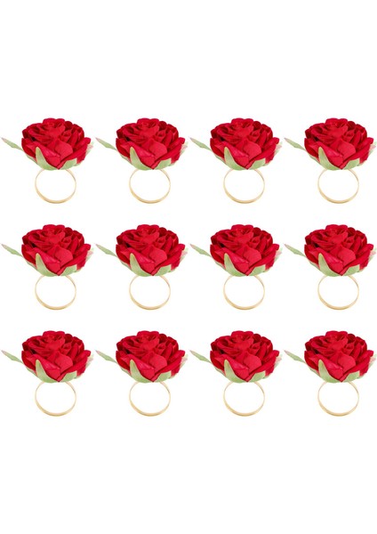 12 Pcs Kırmızı Gül Şekiş Havlu Tepeli Ring Düğün Partisi Sevgililer Günü Otel Masa Dekor Metal Altın Peçete Tutucu (Yurt Dışından) modelleri