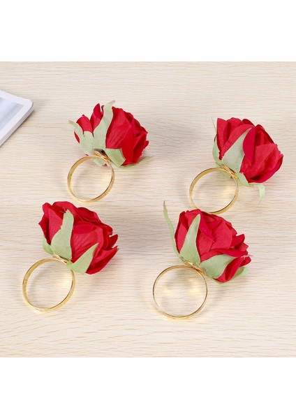 12 Pcs Kırmızı Gül Şekiş Havlu Tepeli Ring Düğün Partisi Sevgililer Günü Otel Masa Dekor Metal Altın Peçete Tutucu (Yurt Dışından) fırsatları