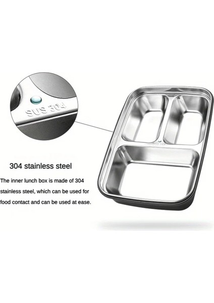Öğrenciler ve Ofis Çalışanları Için Kolay Temizlik Konteyneri, 3 Bölmeli 3 Bölmeli Sızdırmaz Paslanmaz Çelik Öğle Yemeği Kutusu (Yurt Dışından) fiyatları