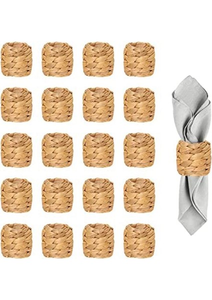 20PCS Yuvarlak Dokuma Peçete Yüzükleri, Doğal Su Sümbül Tarafından Hasır Peçete Yüzüğü, El Yapımı Peçete Tutucu (Yurt Dışından)