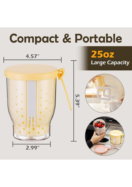 25 Oz Araç Için Meyve Fincanları, Çatal ve Kapaklı Meyve Salatası Depolama Bardağı, Sızıntılı Yeniden Kullanılabilir Atıştırmalık Kaplar Pembe (Yurt Dışından) fiyatları