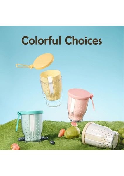 25 Oz Araç Için Meyve Fincanları, Çatal ve Kapaklı Meyve Salatası Depolama Bardağı, Sızıntılı Yeniden Kullanılabilir Atıştırmalık Kaplar Pembe (Yurt Dışından) modelleri