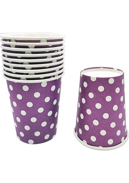 Paket 10 250 ml Kağıt Bardak - Polka Dot Tasarımı - Yaz Barbekü Partisi Tek Kullanımlık Sofra Takımı - Renk Moru (Yurt Dışından)