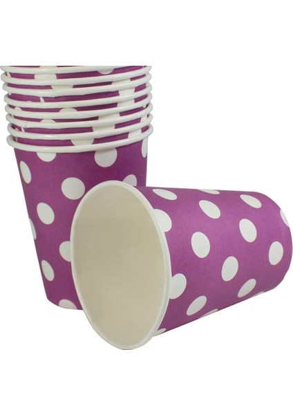 Paket 10 250 ml Kağıt Bardak - Polka Dot Tasarımı - Yaz Barbekü Partisi Tek Kullanımlık Sofra Takımı - Renk Moru (Yurt Dışından) fiyatları
