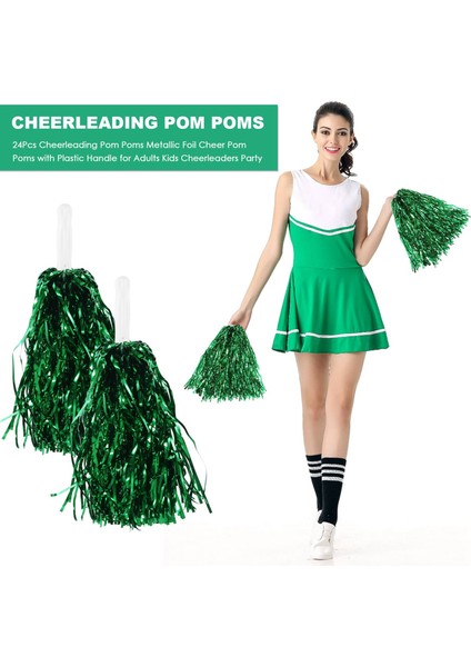 24PCS Amigo Pom Pom Poms Metalik Folyo Tezahürat Pom Pom Poms Plastik Saplı Yetişkinler Için Ponpon Kızlar Parti Yeşil (Yurt Dışından) modelleri