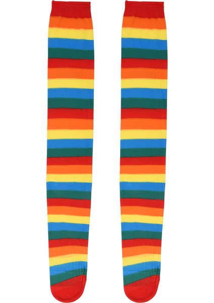 Cadılar Bayramı Cosplay Partileri Için Diz Palyaço Çizgili Kostüm Yüksek Çorapları Üzerinde Renkli Gökkuşağı Çizgili Çoraplar (Yurt Dışından)