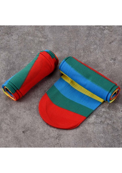 Cadılar Bayramı Cosplay Partileri Için Diz Palyaço Çizgili Kostüm Yüksek Çorapları Üzerinde Renkli Gökkuşağı Çizgili Çoraplar (Yurt Dışından) indirimleri