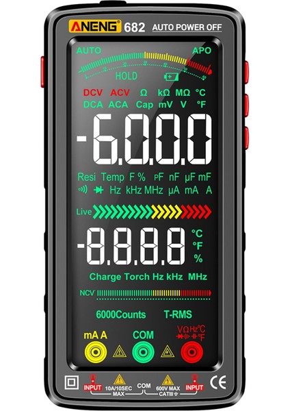 Aneng 682 Akıllı Profesyonel Multimetre Ac/dc Ammetre Voltaj Test Cihazı Şarj Edilebilir Elektrikli Ohm Diyot Test Cihazı Siyah (Yurt Dışından) indirimleri